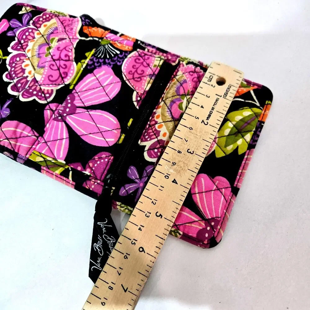 Vera Bradley Black/Pink Floral Quilted Cotton Tri fold Wallet #970 - Picture 5 of 5